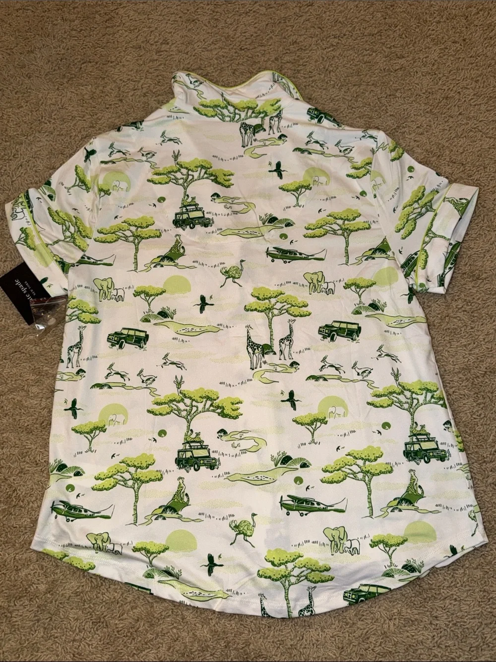kate spade White and Green Safari-Print Short Pajama Set